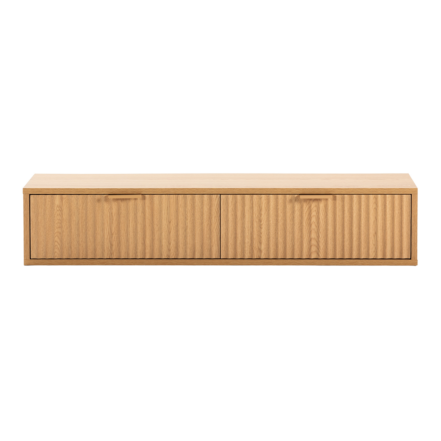 Un mueble de madera sencillo colgado en la pared con dos puertas acanaladas.