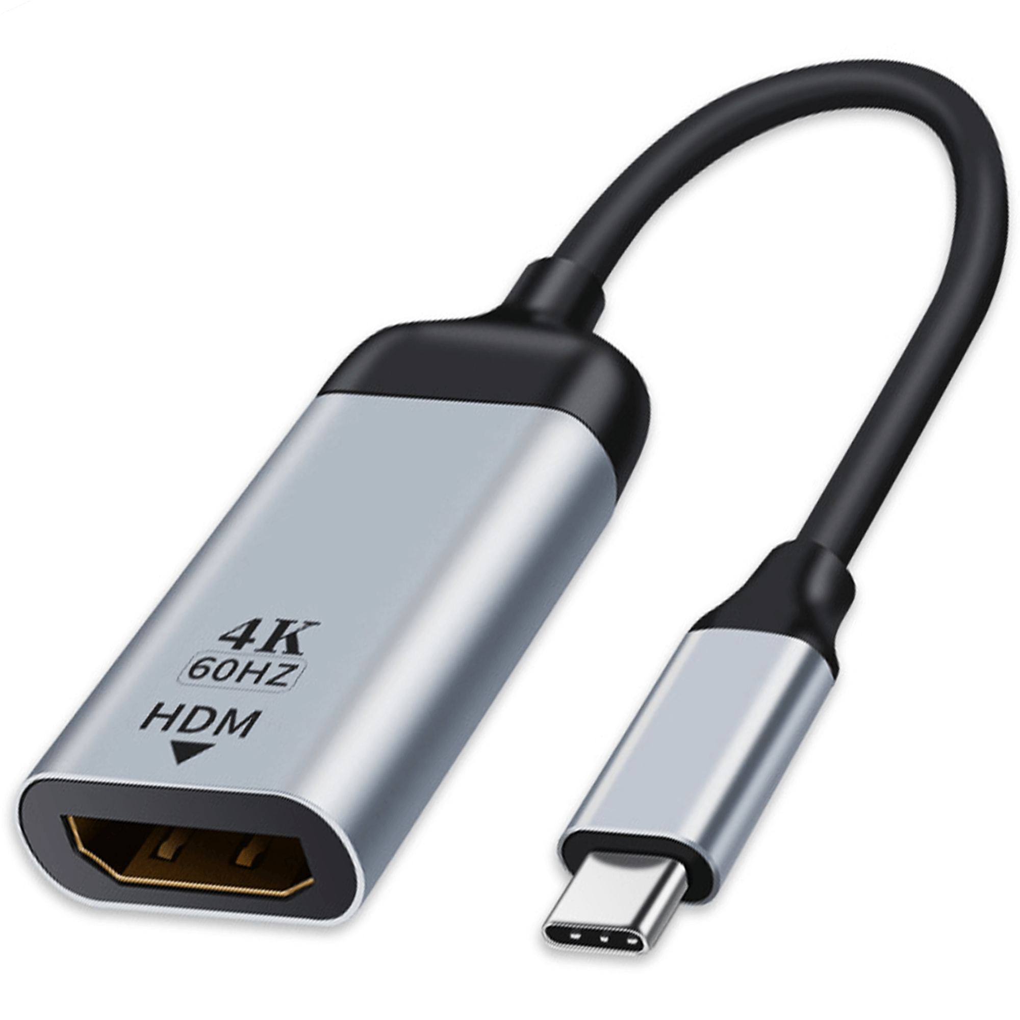 Srebrny adapter USB-C do HDMI z obsługą 4K 60Hz.