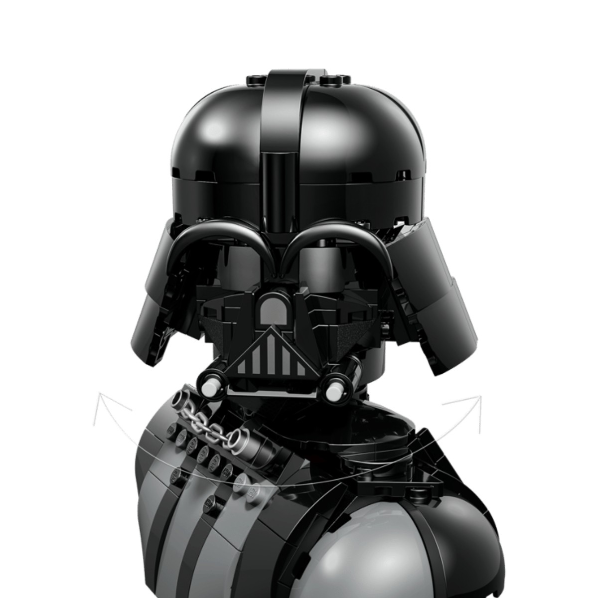 Una costruzione Lego nera del casco e del busto di Darth Vader.