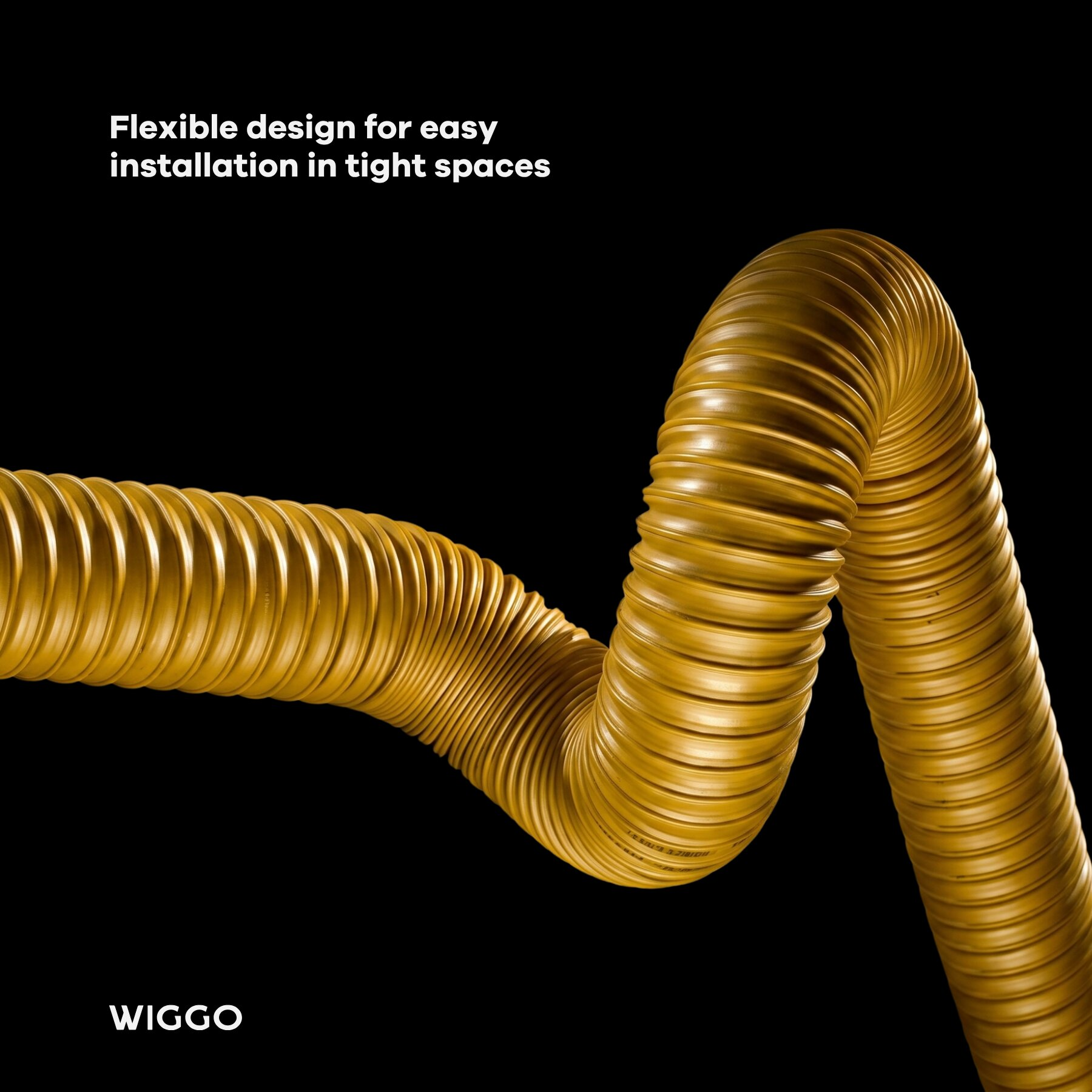A yellow, flexible hose snakes across a black background.