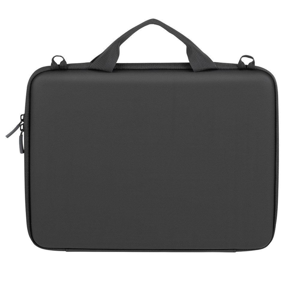Borsa nera per laptop con manico e cerniera.