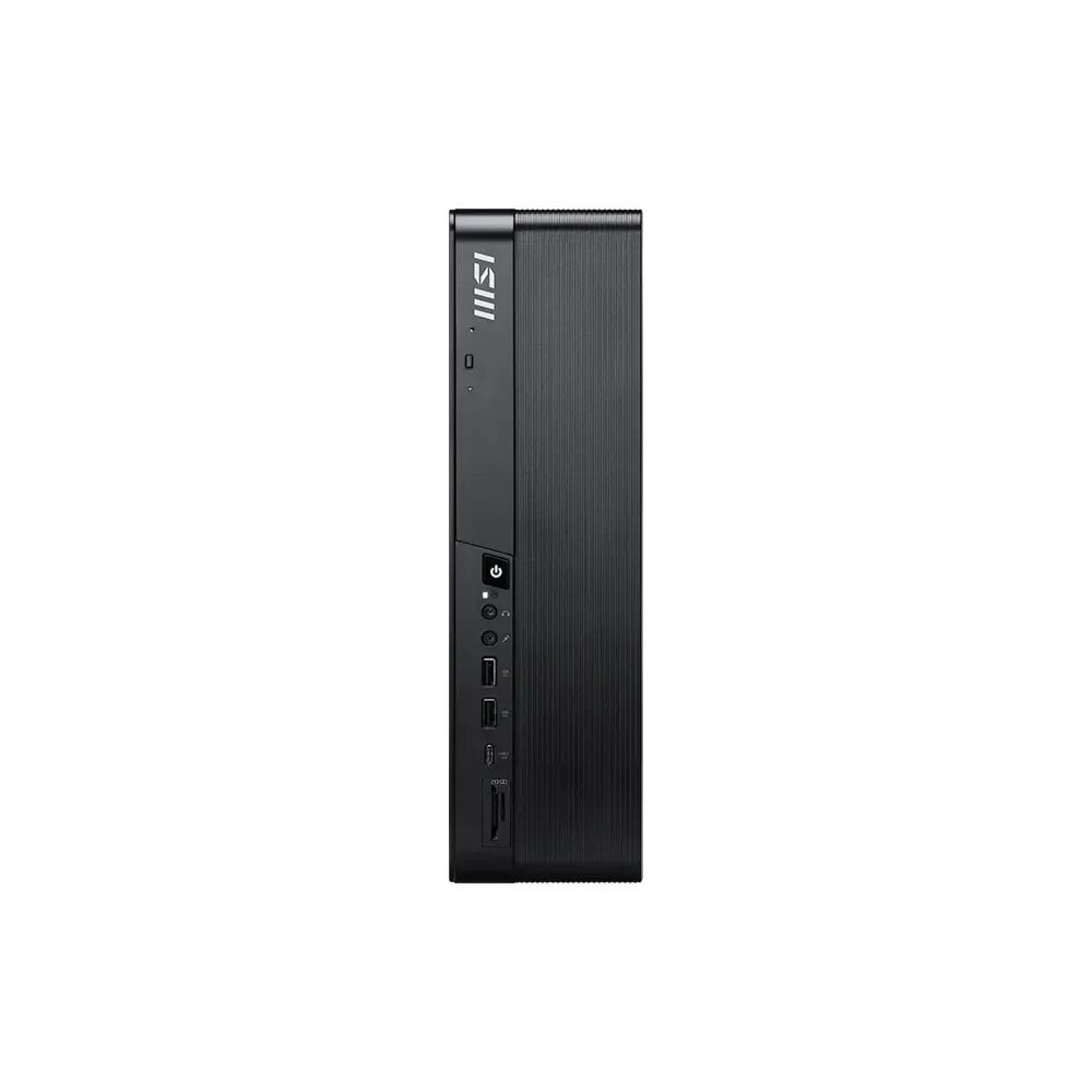 Case PC MSI nero con porte e pulsante di accensione sul davanti.
