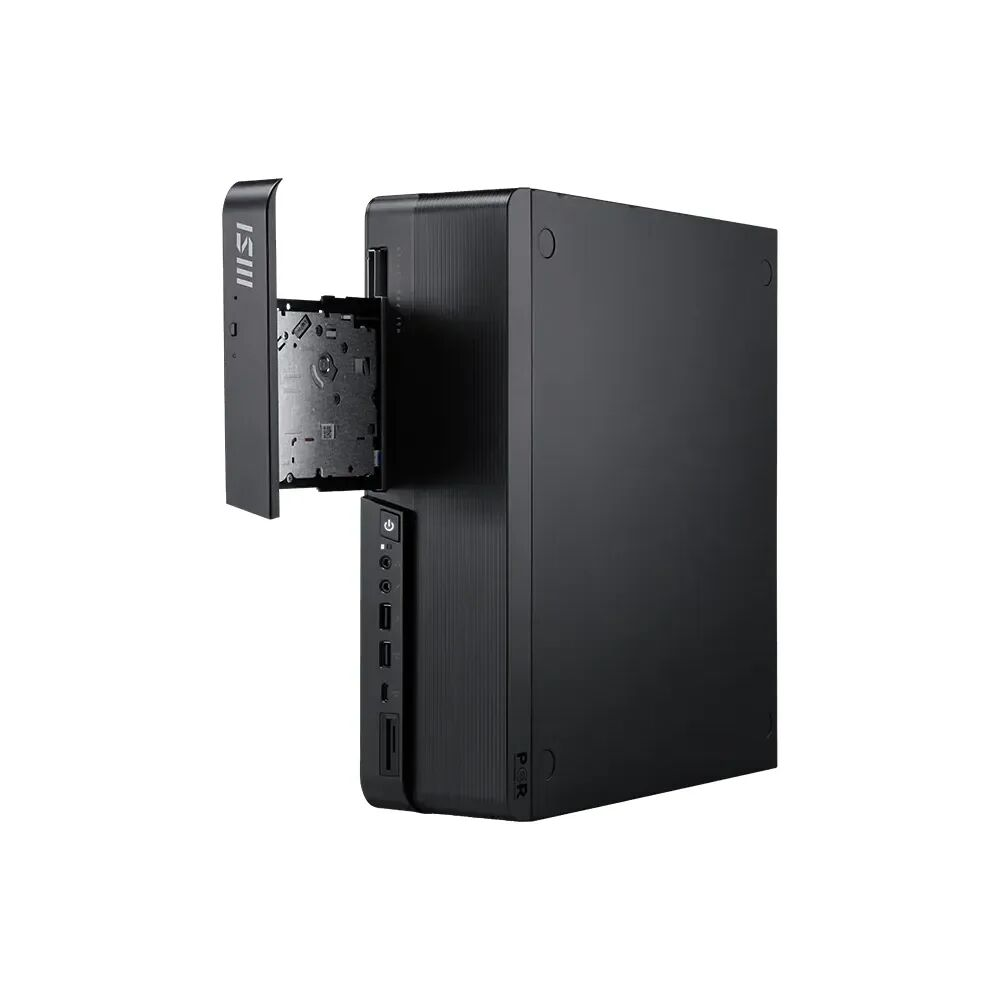 Case nero per computer desktop con alloggiamento aperto e ventole, a destra del case.