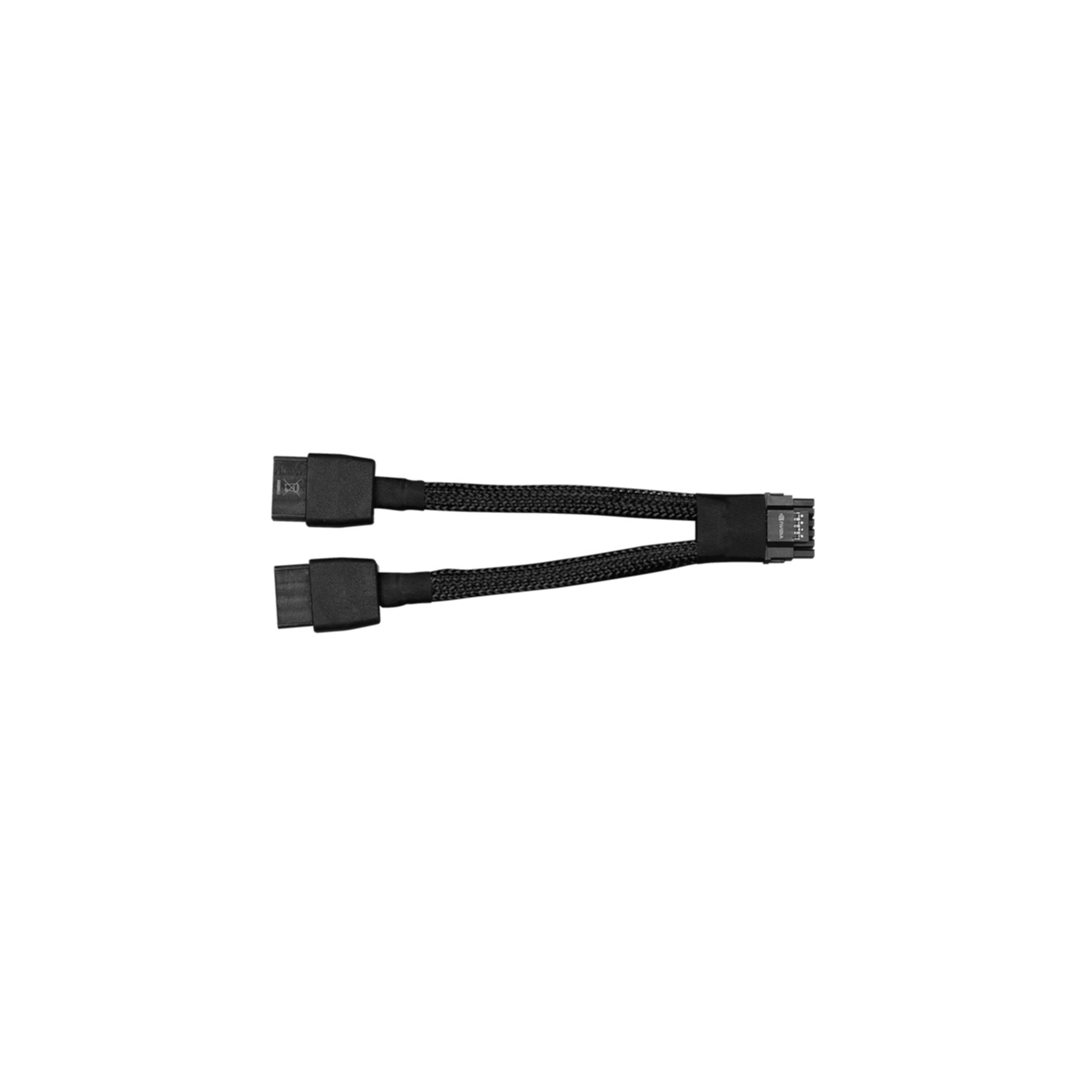 A black cable with two connectors on one end and a single connector block on the other.