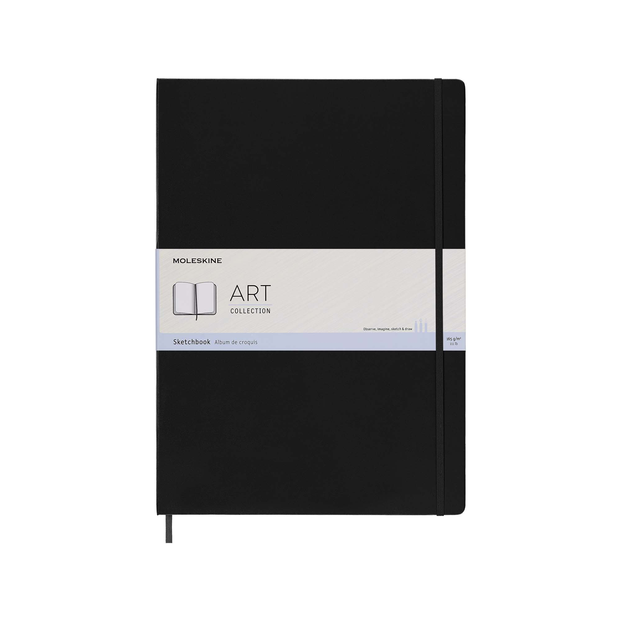 Schwarzes Moleskine Art Collection Notizbuch mit Band und Einband. 165 g/m².