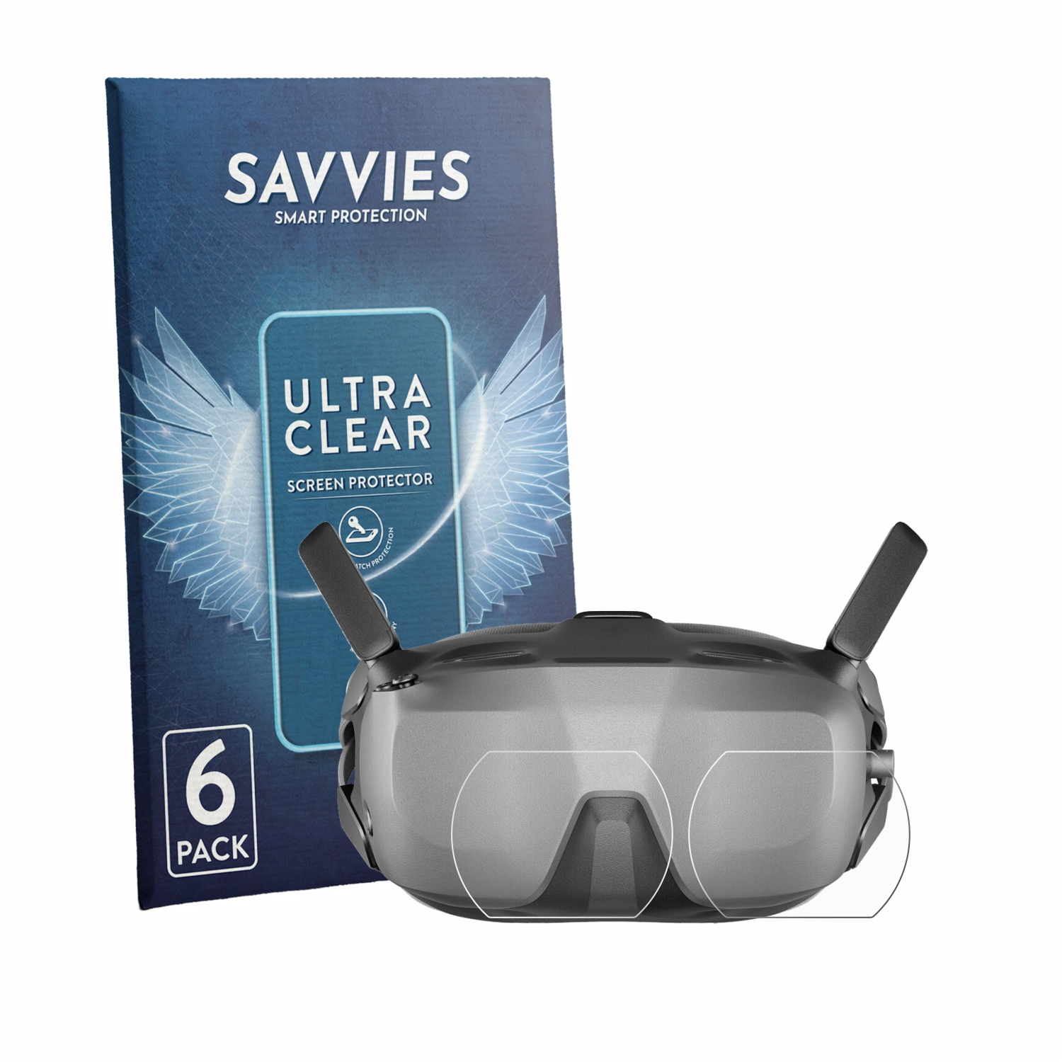 Graue Schutzbrille mit Savvies-Verpackung für 6 Stück.
