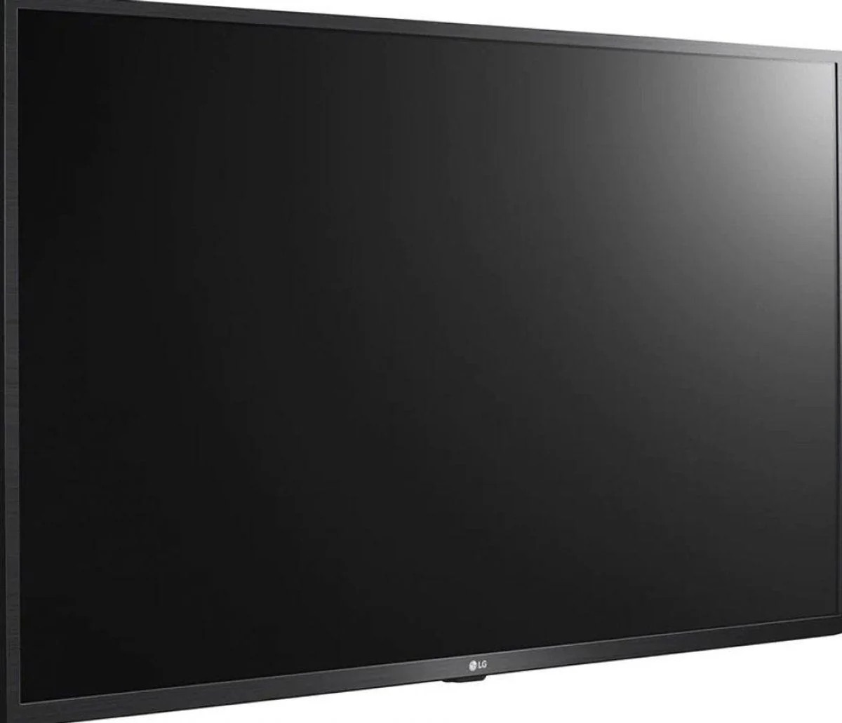 Un grande monitor LG nero con una cornice sottile.