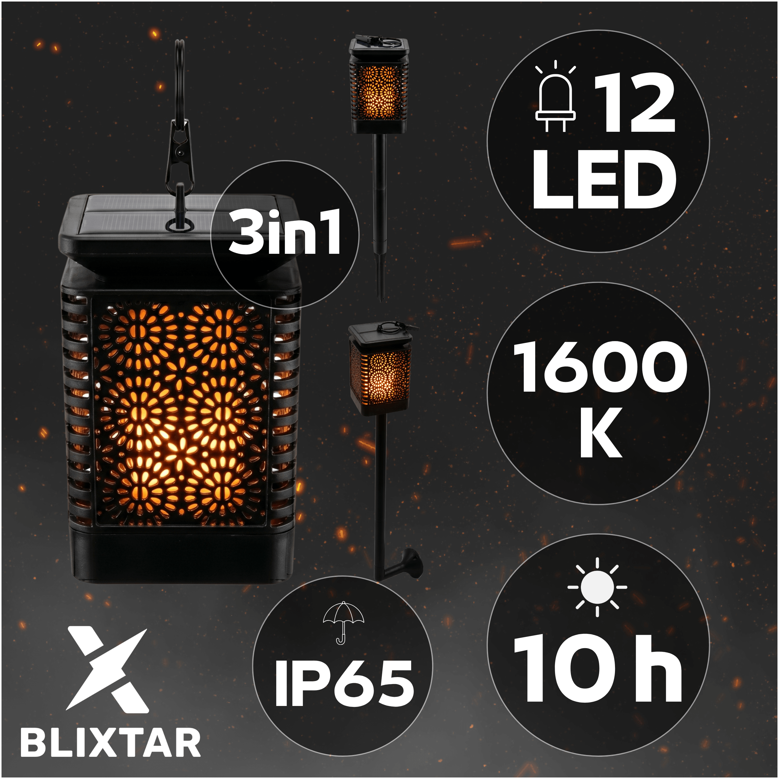 Lampa solarna 3w1, 12 LED, 1600K, 10h pracy, IP65.