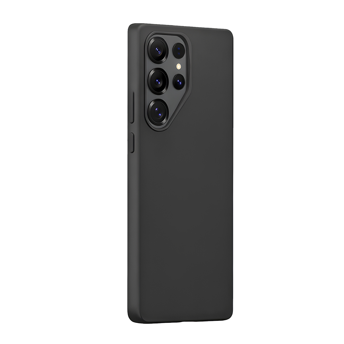Coque de téléphone noire avec quatre objectifs de caméra au dos.
