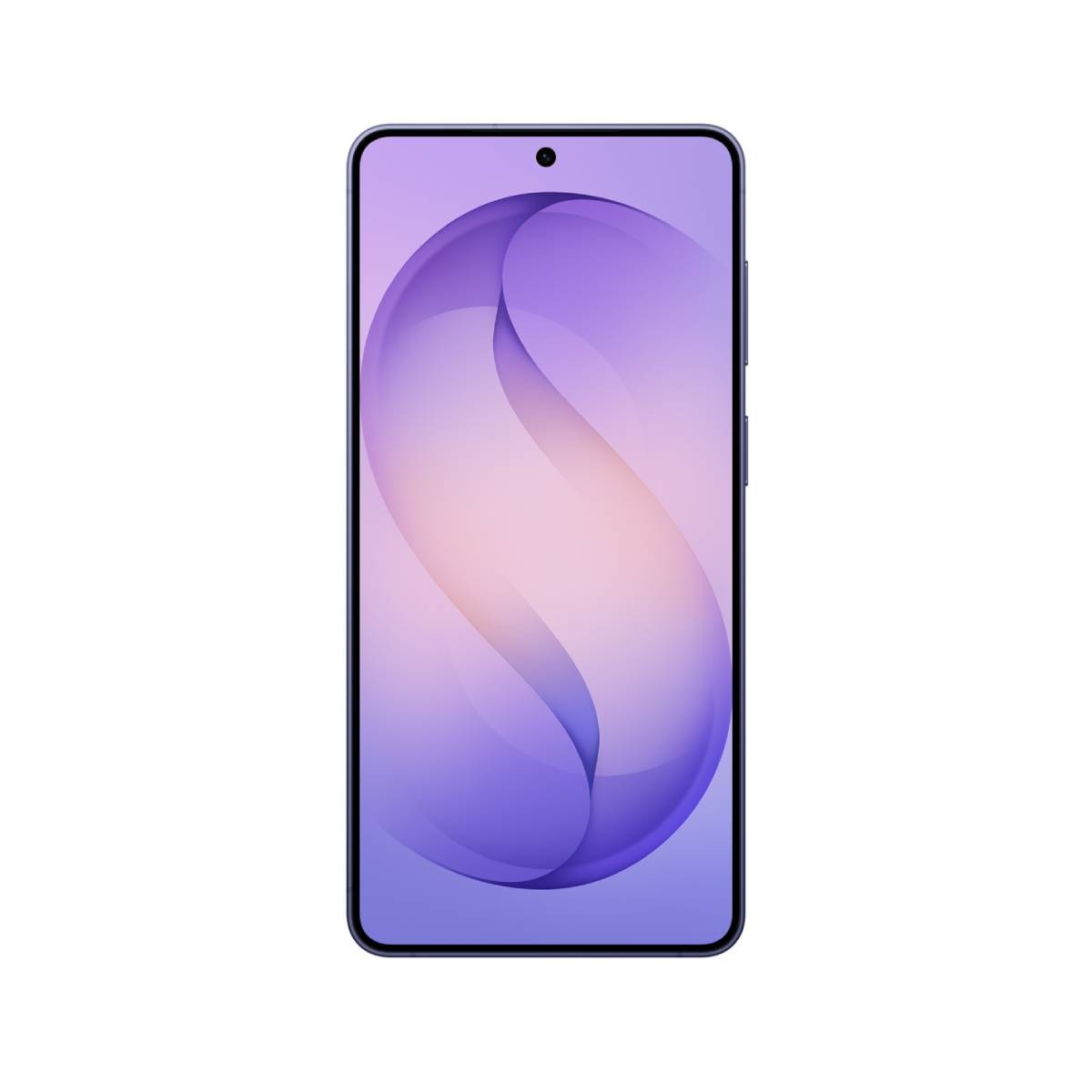 Nowoczesny smartfon z fioletową tapetą i przednim aparatem.