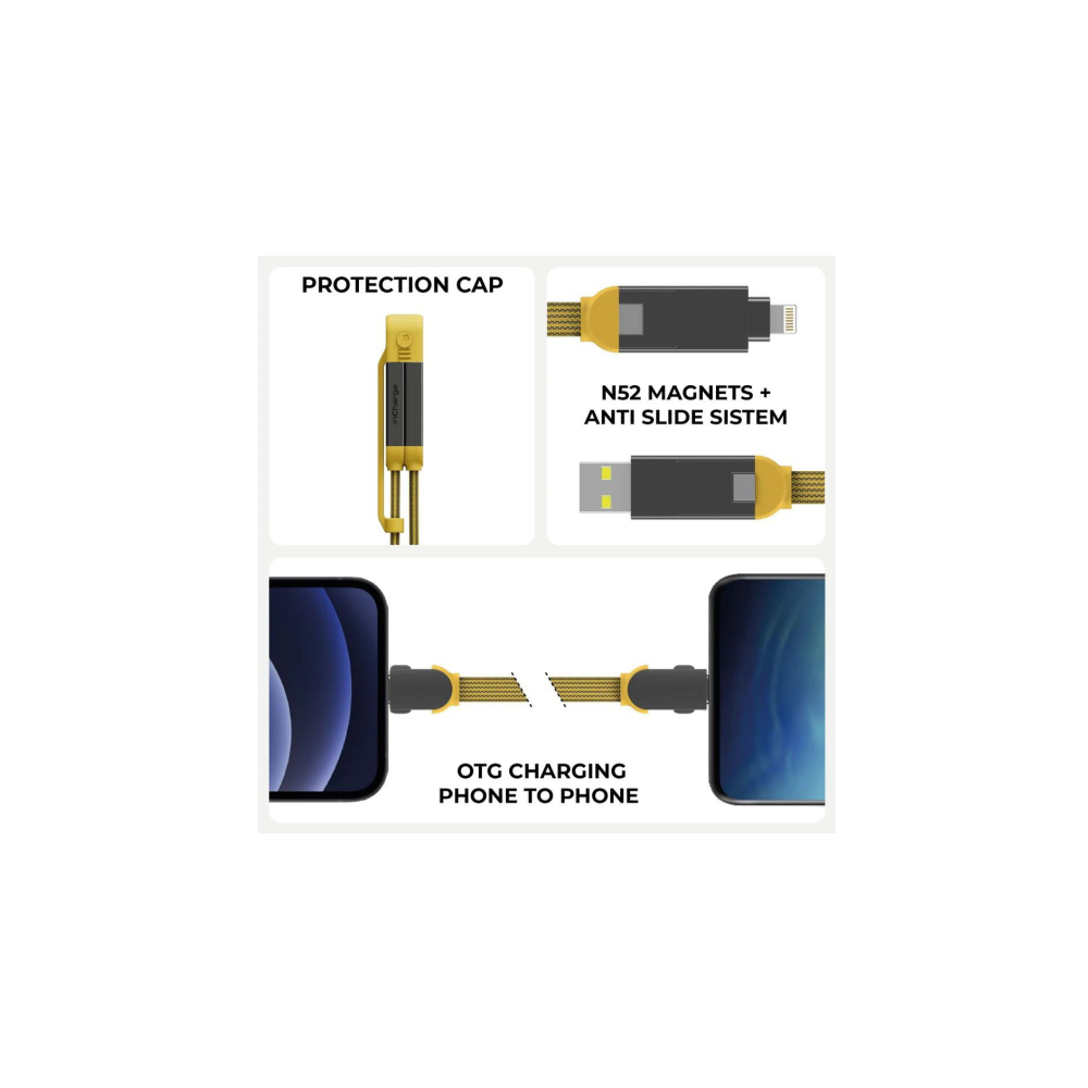 Magnetische oplaadkabel met beschermkap en USB-C-connector.