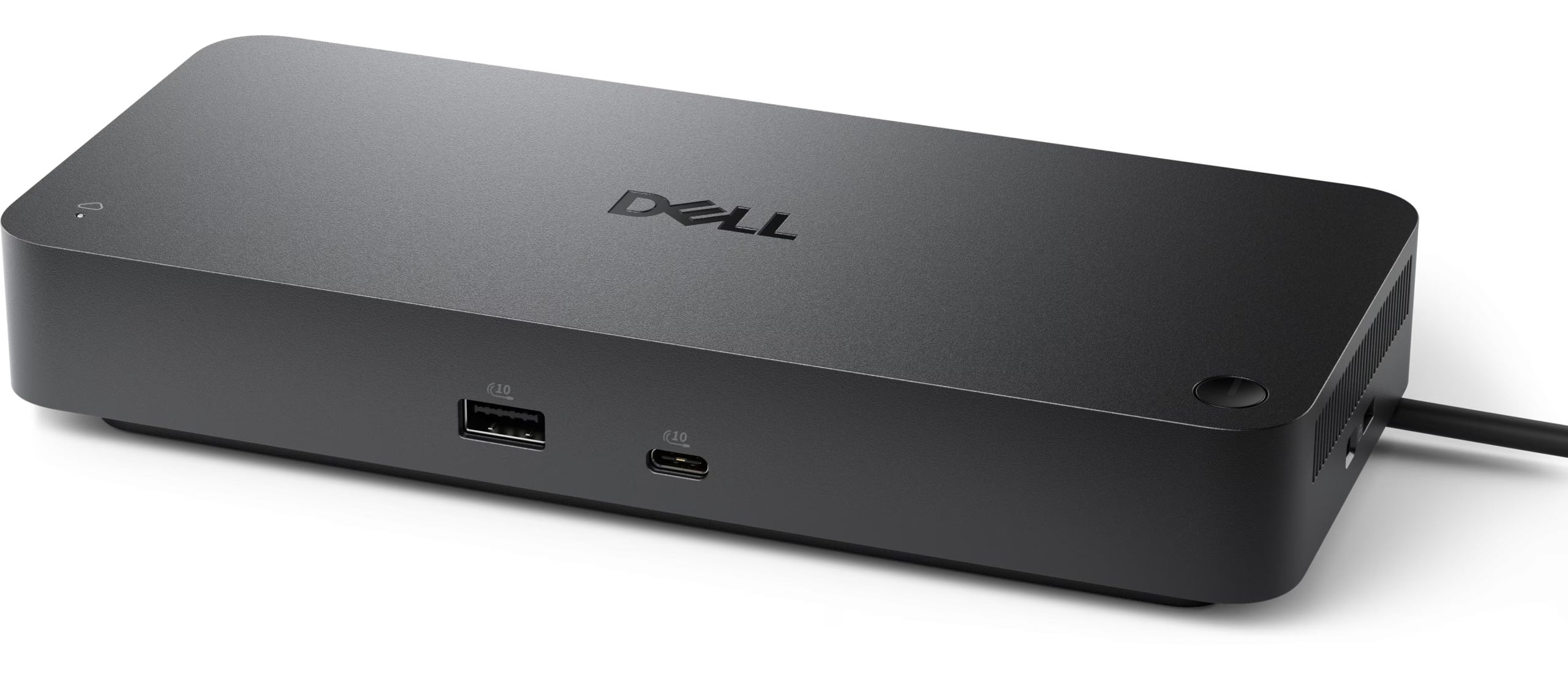 Station d'accueil Dell noire avec ports USB-A et USB-C.