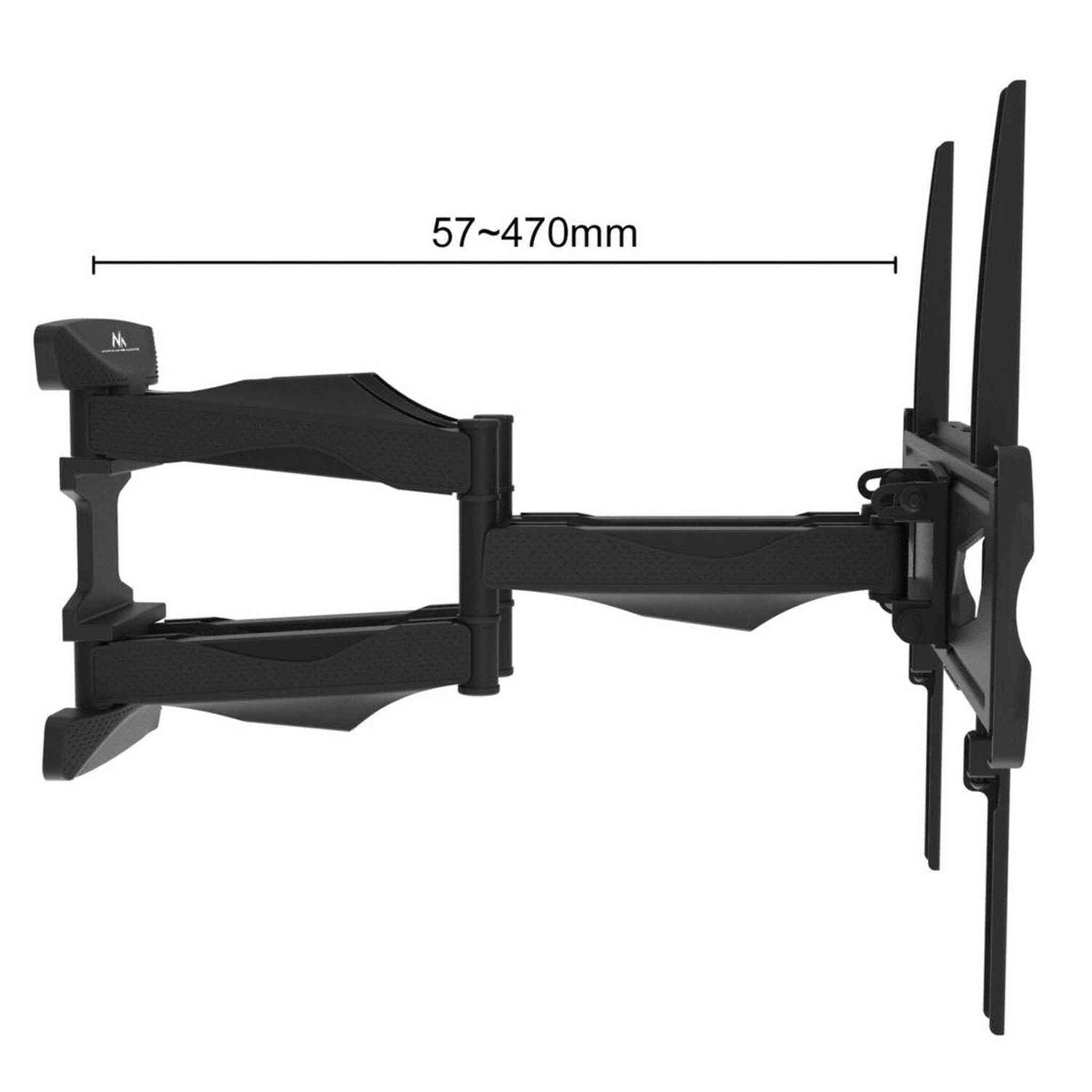 Zwarte tv-muurbeugel met uitschuifbare arm, 57-470 mm.