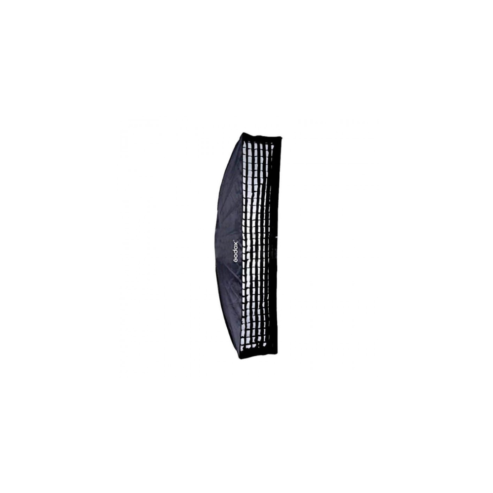 Une grille de softbox pliable noire à motif vertical, sur fond blanc.