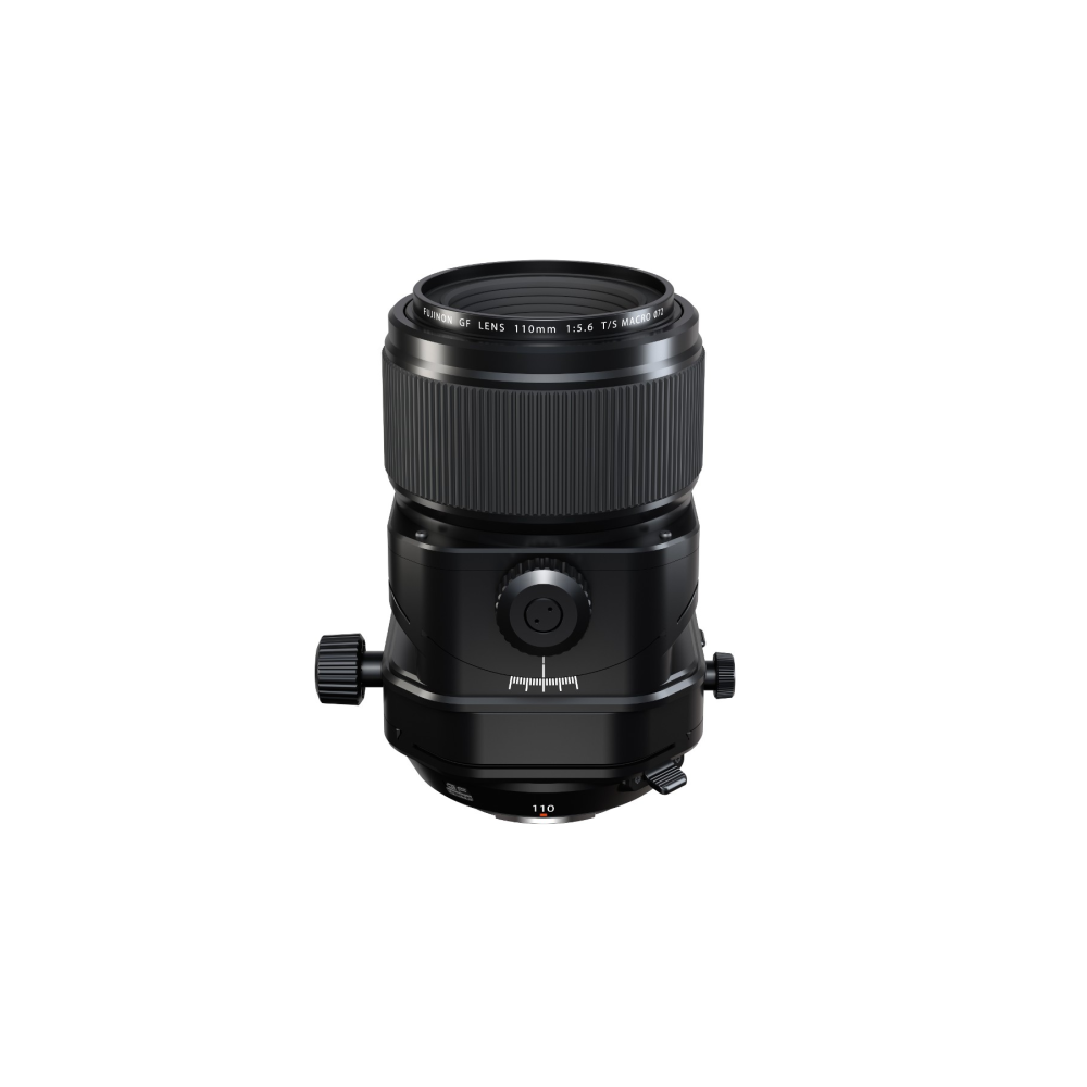 A black camera lens with a ribbed grip and adjustment knobs.