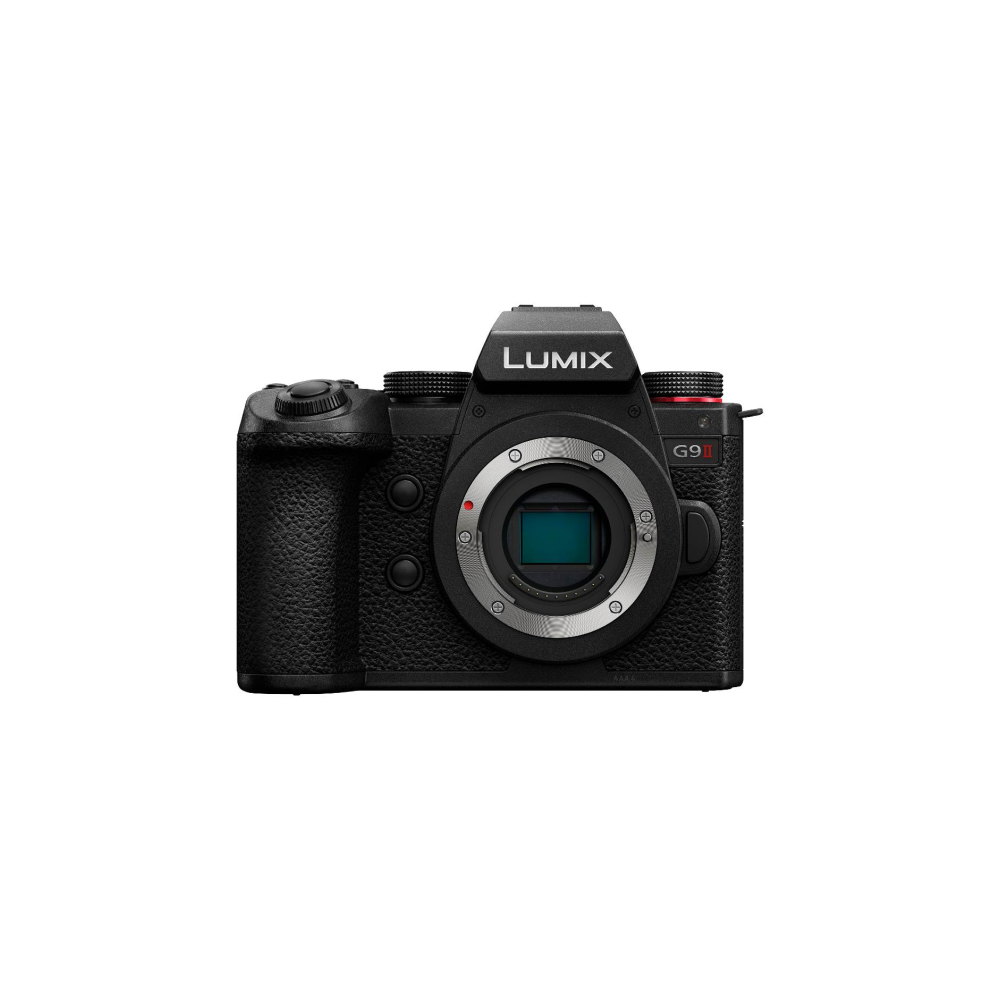 Black Panasonic Lumix G9II camera with lens mount and control buttons.