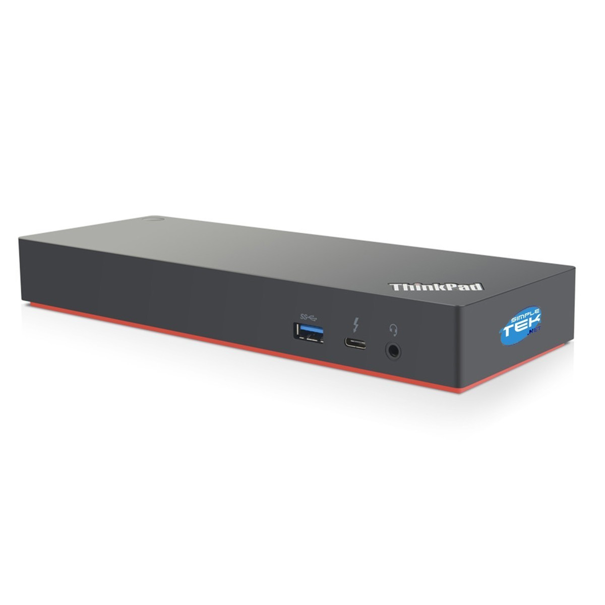 Grijze ThinkPad docking station met rode rand en poorten.