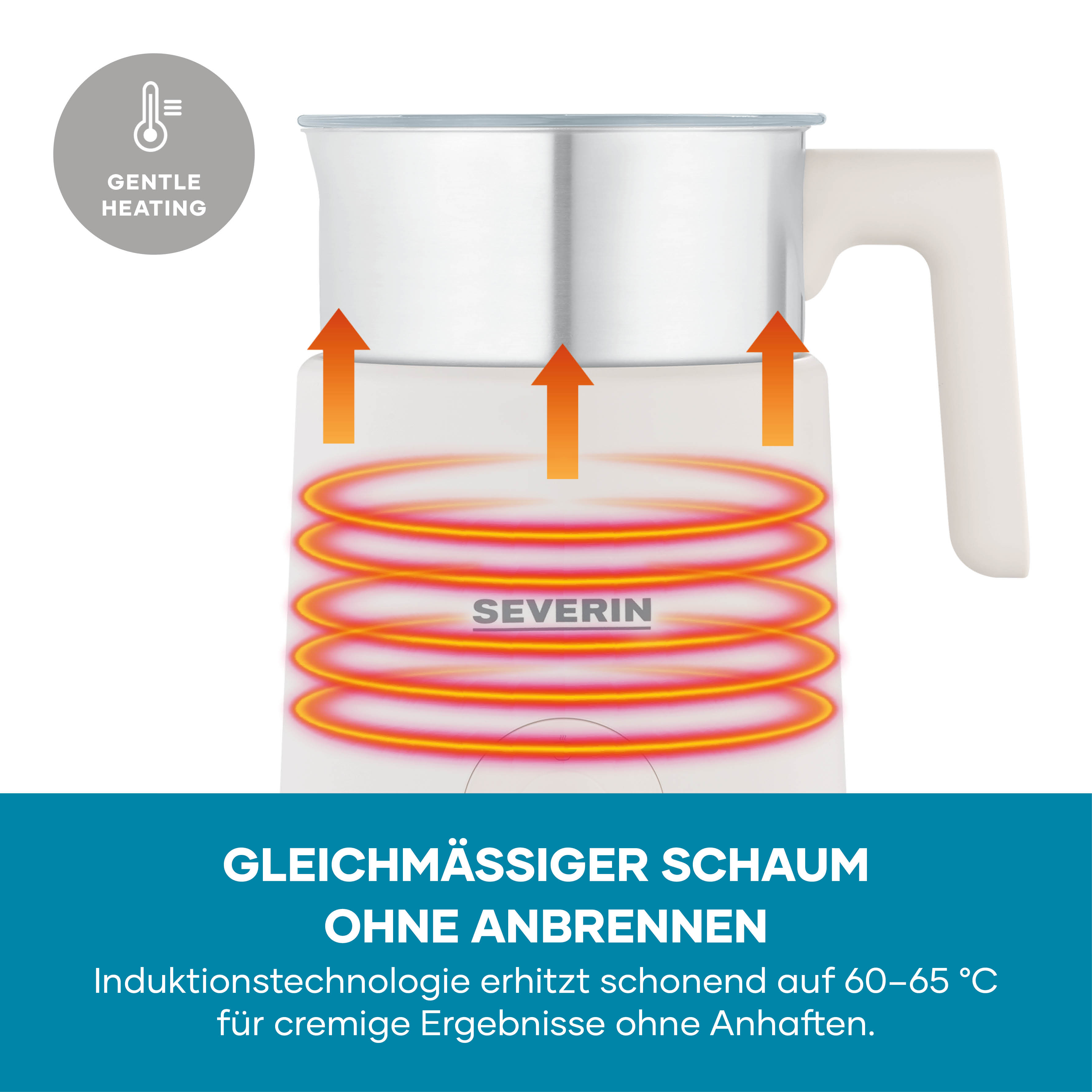 A white induction milk frother with gentle heating.