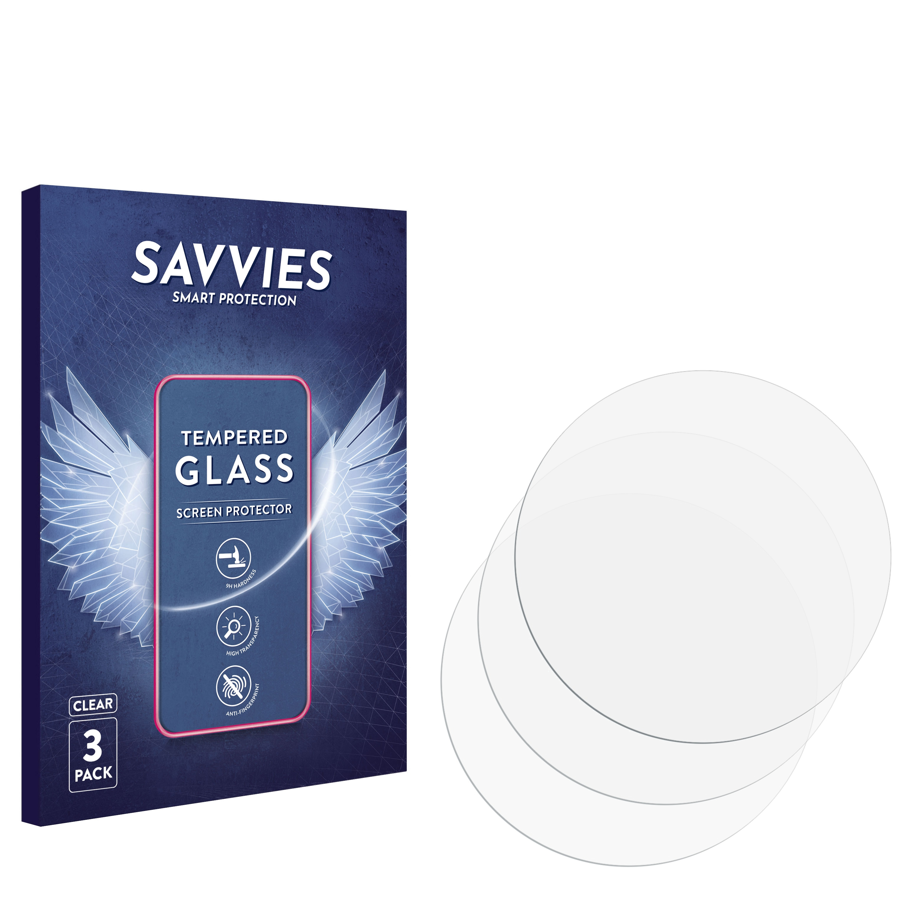 Packung mit 3 Displayschutzfolien aus gehärtetem Glas von Savvies.