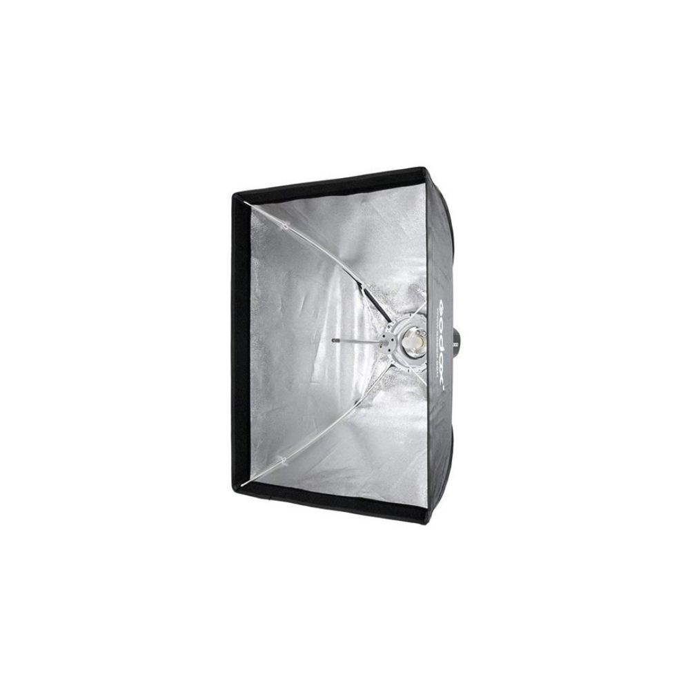 Ein silberner Studioblitz-Softbox-Reflektor mit schwarzem Rand.