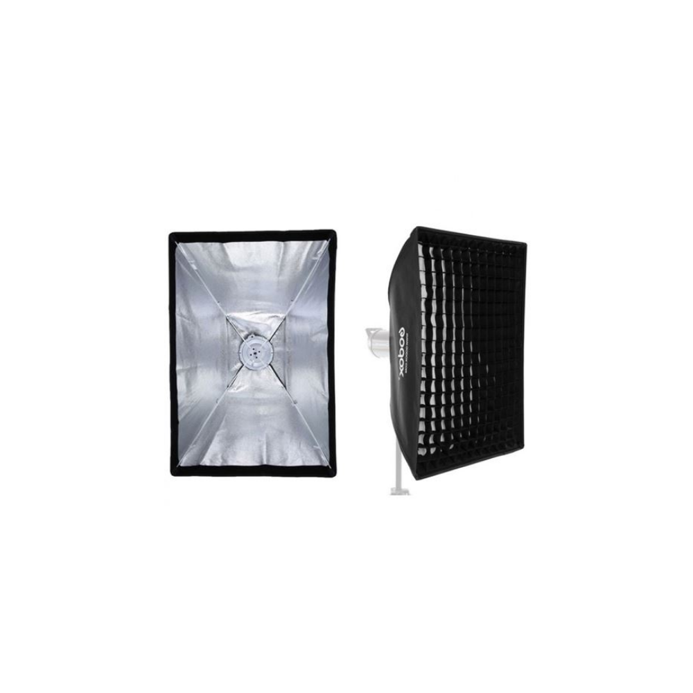 Zwei Softboxen, eine silbernes Interieur, die andere mit Wabe.