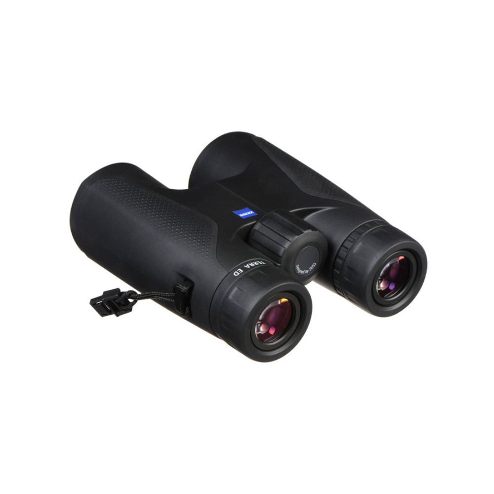 Black Zeiss Terra ED binoculars with a strap and focus wheel.