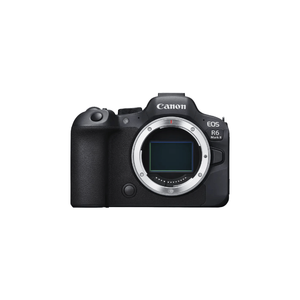 Zwarte Canon EOS R6 Mark II camera met lensvatting en sensor.