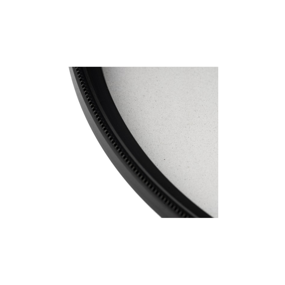 A black filter frame with a serrated edge and a light gray filter.