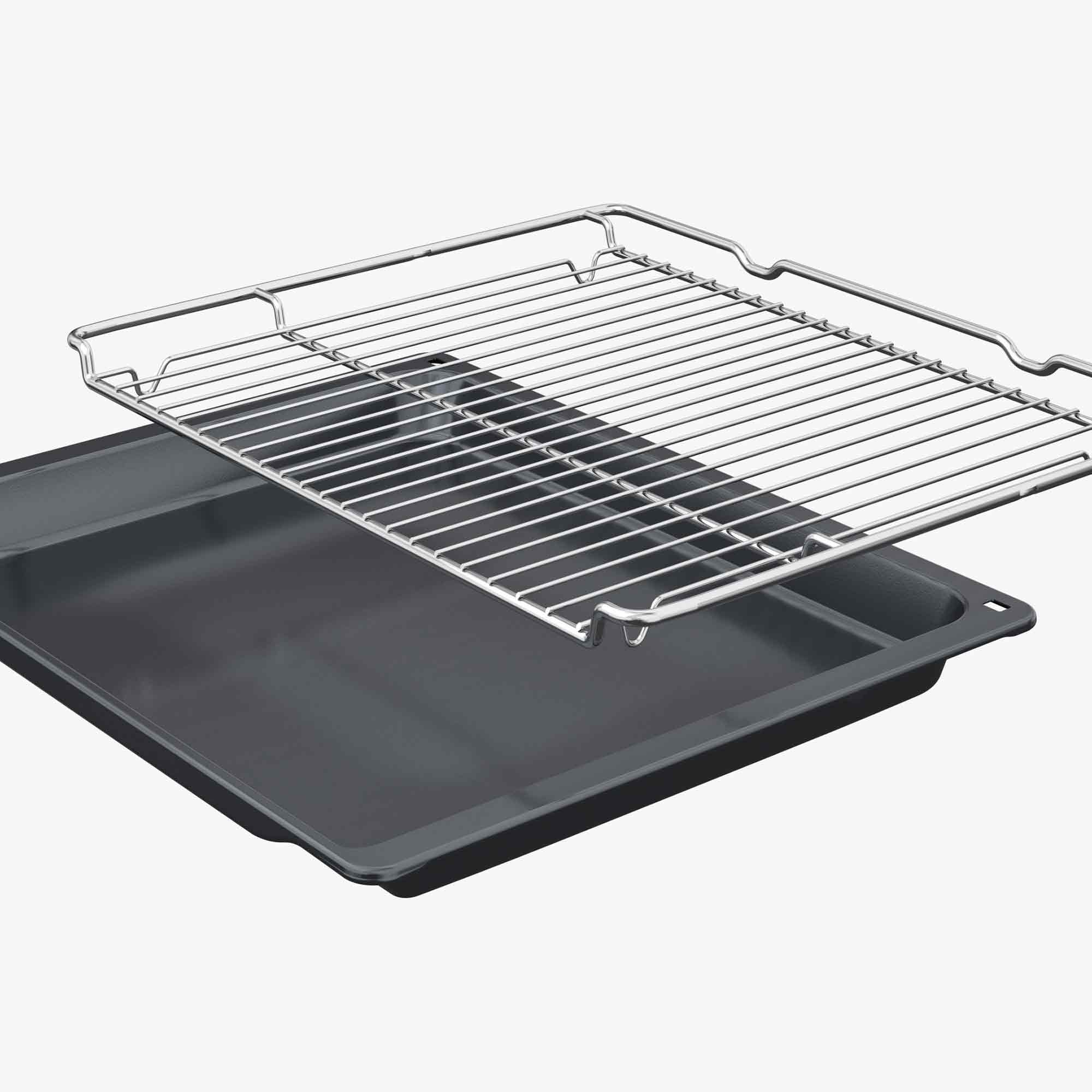 Ein grillingrost über einer dunklen Backform.