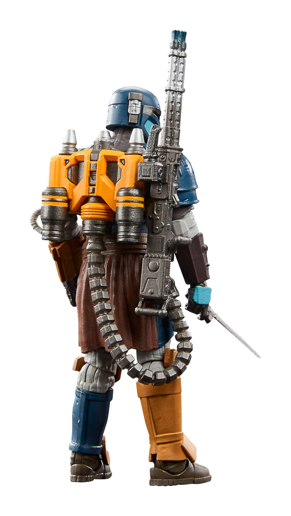 Eine Figur mit Helm, Jetpack und Gewehr, von hinten gesehen.