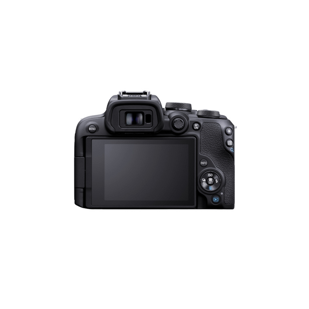 Back view of a black digital camera with LCD screen and control buttons.