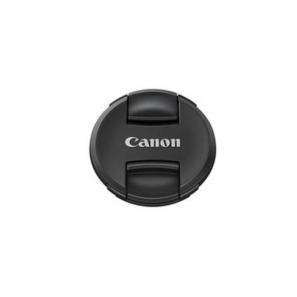 Schwarzer Objektivdeckel mit Canon-Logo in der Mitte.