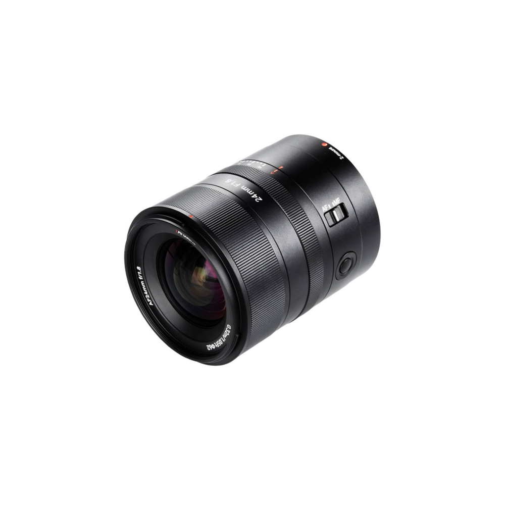Un obiettivo nero 24mm f/1.8 con Z-mount, interruttore AF/MF.