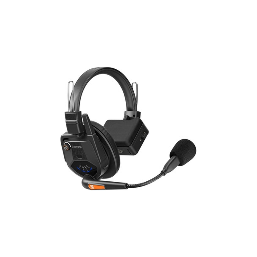 Zwarte headset met microfoon en zender.