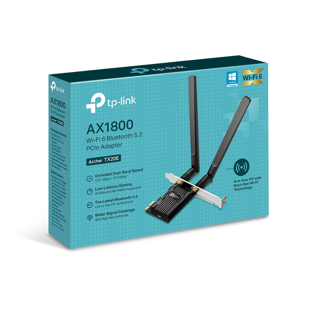 Karta PCIe TP-Link AX1800 Wi-Fi 6 Bluetooth 5.2 z dwiema antenami.