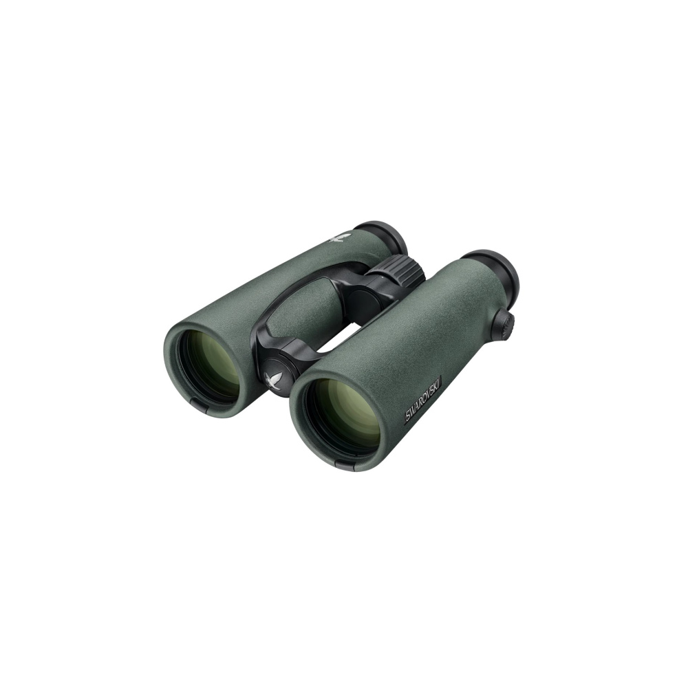 Green binoculars with a black focus wheel and Swarovski logo.