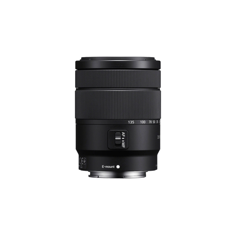 Black camera lens with focus ring and zoom markings from 35-135mm.