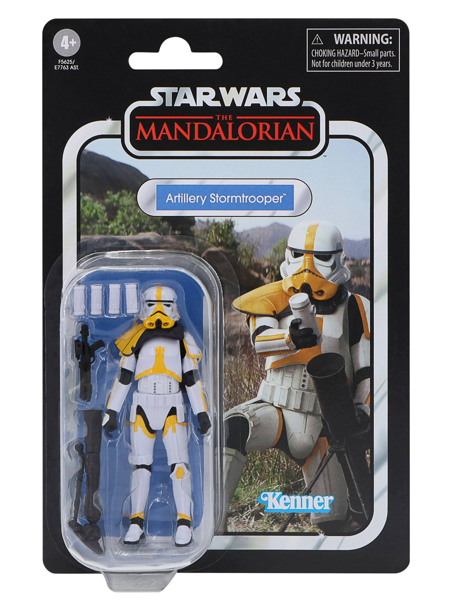Star Wars: The Mandalorian Artillery Stormtrooper Actionfigur in Verpackung.