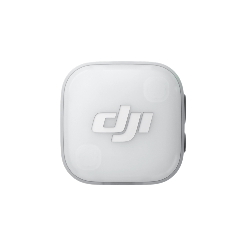 Un rastreador DJI blanco y cuadrado con borde gris sobre fondo blanco.