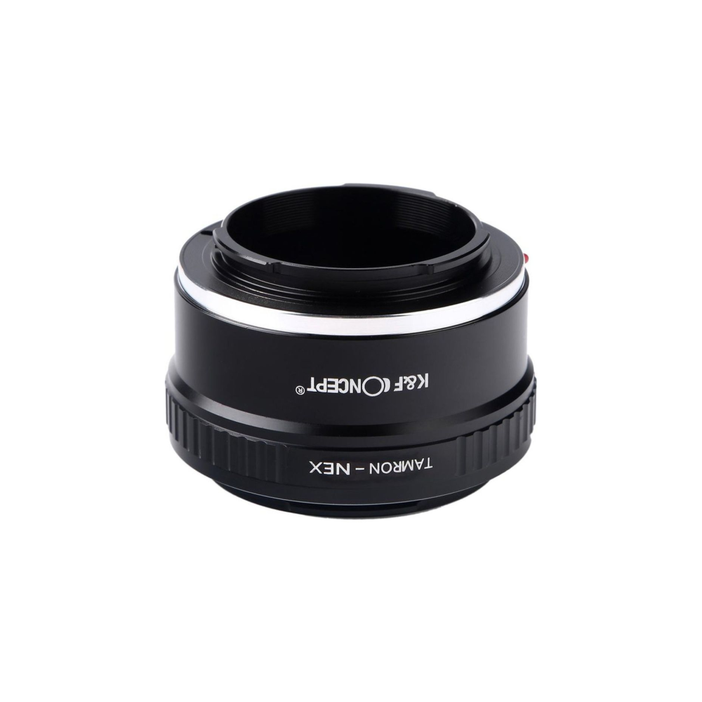 Een zwarte lensadapter met K&F CONCEPT en TAMRON-NEX belettering.