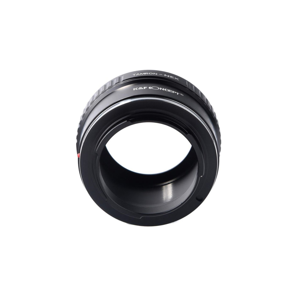Een zwarte lensadapter met de tekst "TAMRON - NEX" en "K&F CONCEPT".