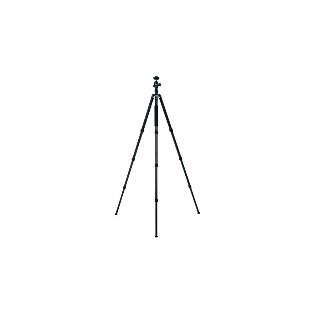 A black tripod with three legs stands on a white background.