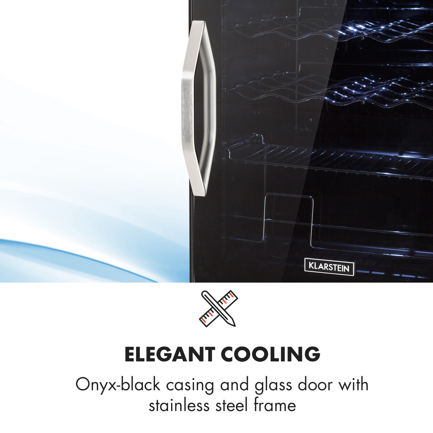 Enfriamiento elegante: carcasa negro ónix, puerta de cristal con marco acero.