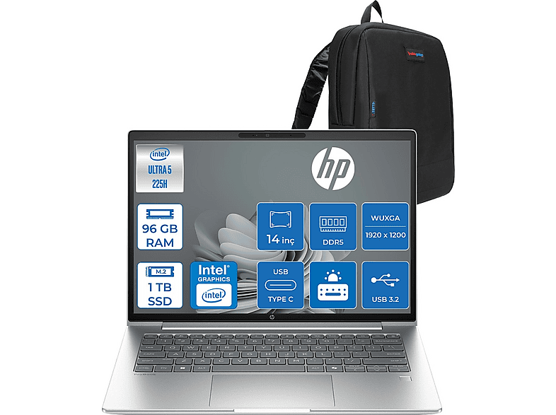 HP ProBook 4 G1I Intel ARC 130T 1920x1200 D29QJETF33 Intel Core Ultra 5 225H 96 GB RAM 1 TB SSD 14 inç FreeDOS Laptop+Çanta Siyah