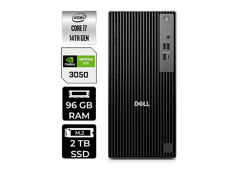 DELL Pro Tower QCT1250 RTX3050 6GB QCT1250P499 PER4 Bellek Intel Core i7-14700 96 GB RAM 2 TB SSD FreeDOS Masaüstü Bilgisayar