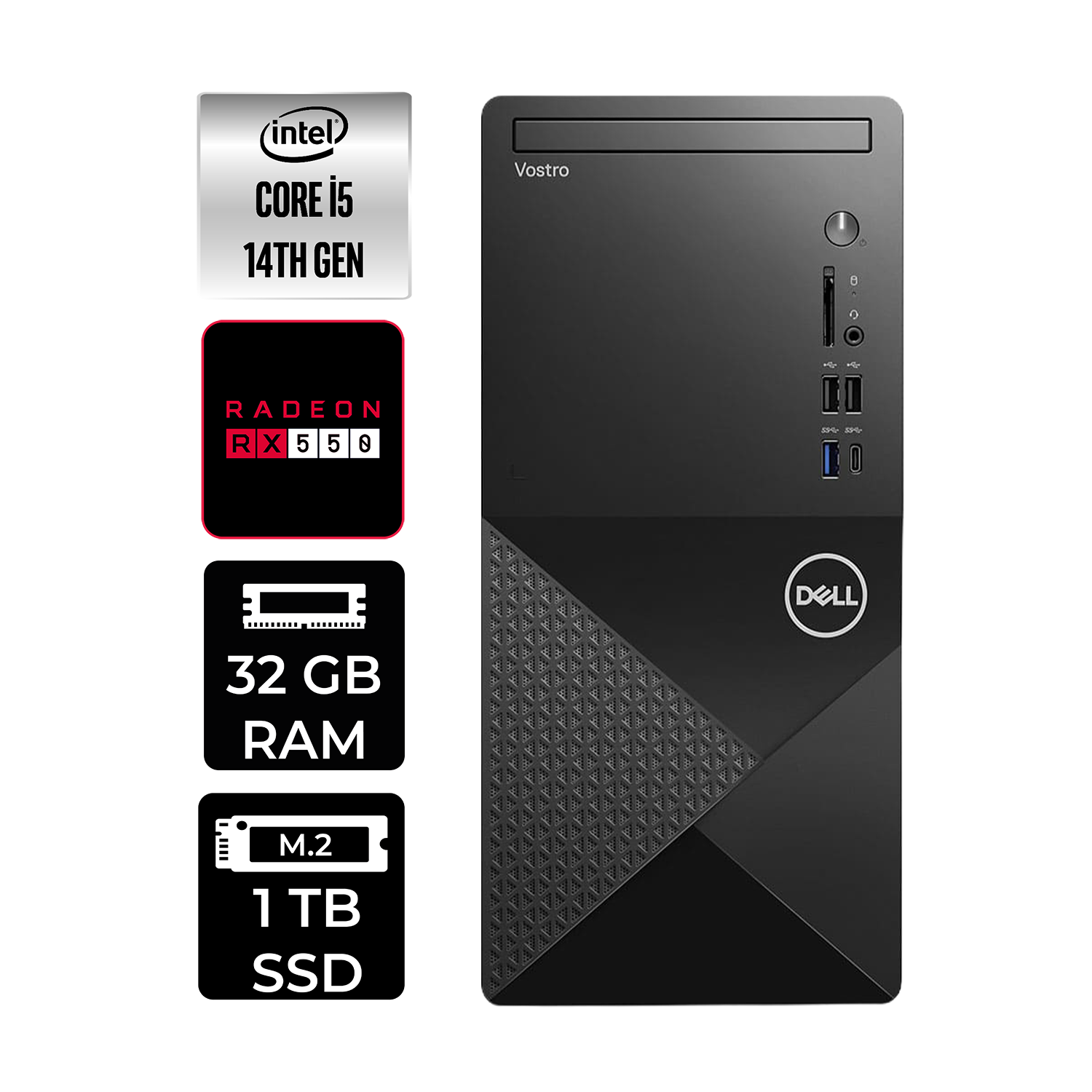 DELL Vostro 3030MT RX550 4GB N6014VDT3030MTP366 PER4 Bellek Intel Core i5-14600 32 GB RAM 1 TB SSD FreeDOS Masaüstü Bilgisayar