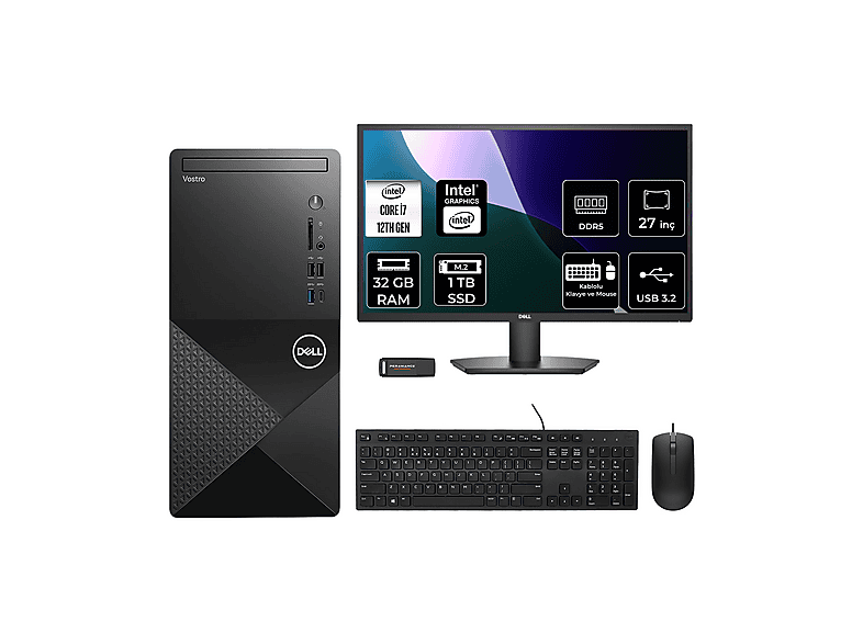 DELL Vostro 3030MT 27" N6007VDT3030MTP906 PER4 Bellek Intel Core i7-12700 32 GB RAM 1 TB SSD FreeDOS Masaüstü Bilgisayar