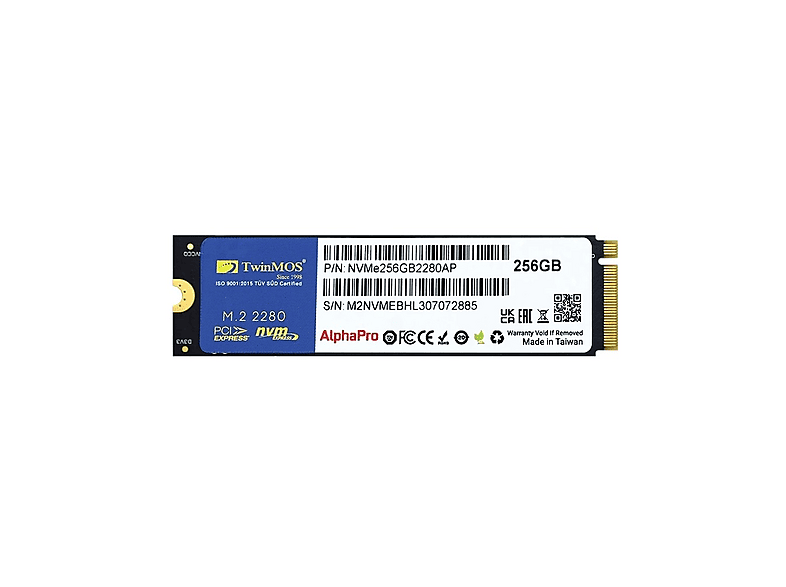 TWINMOS NVMe256GB2280AP Gen3 NVMe 3600-3250MB-S TLC 3DNAND M.2 via PCIe 256 GB SSD