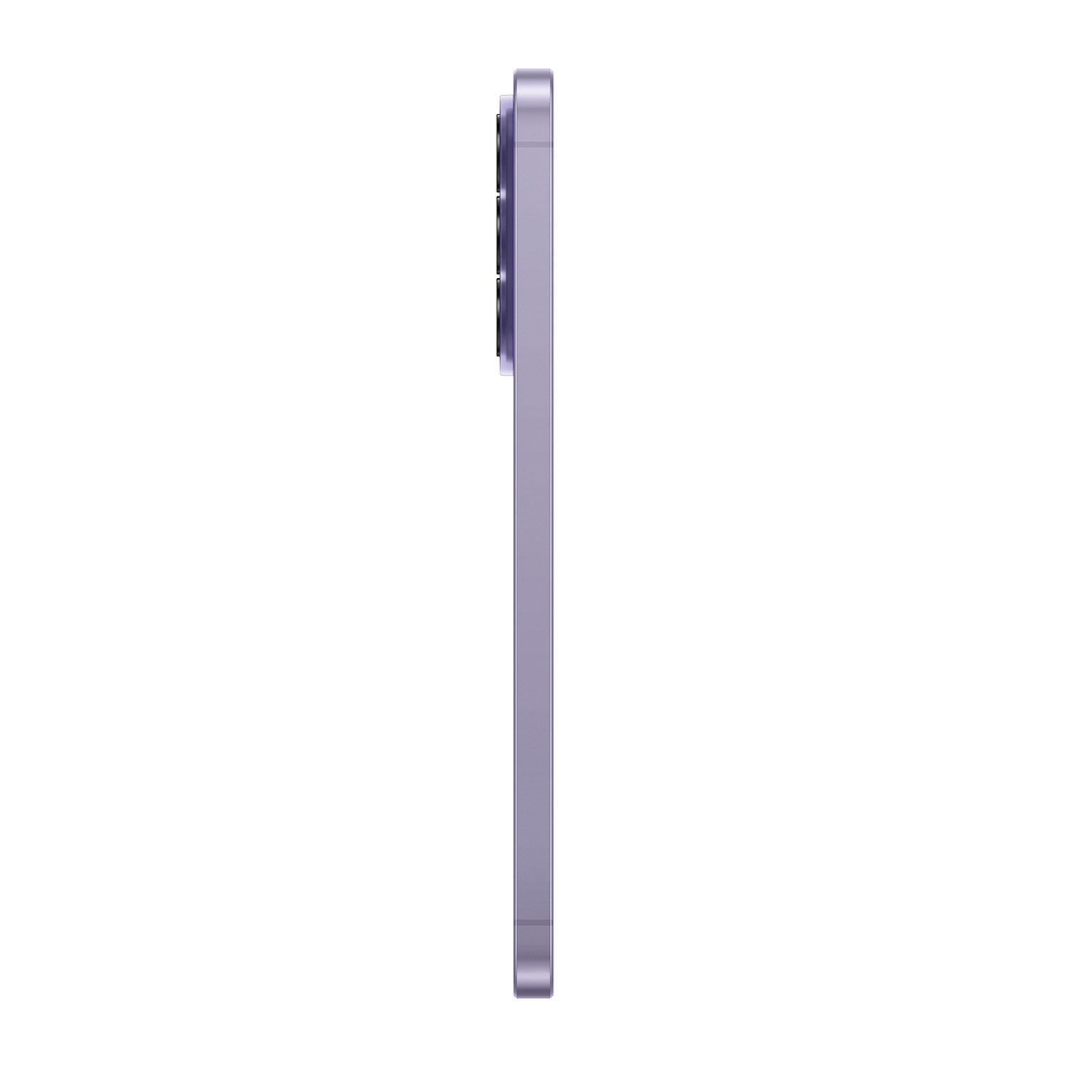 Ein lilafarbenes Smartphone mit mehreren Kameras ist auf weißem Hintergrund zu sehen.