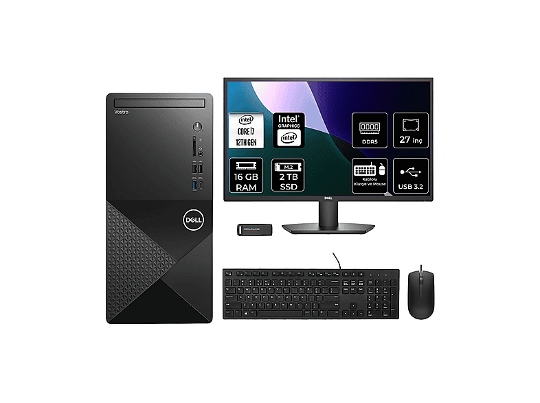 DELL Vostro 3030MT 27" N6007VDT3030MTP903 PER4 Bellek Intel Core i7-12700 16 GB RAM 2 TB SSD FreeDOS Masaüstü Bilgisayar